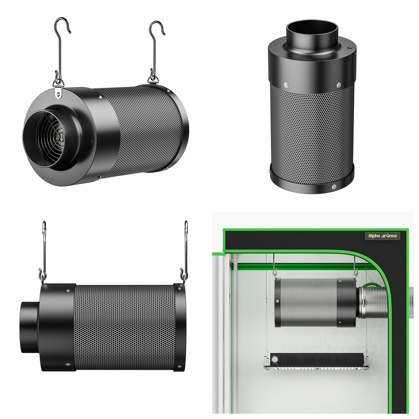 ALPHAGROW 4" Inline Carbon Filter with Built-in Fan - Australian Virgin Charcoal, Variable Speed & Low Noise for Grow Tents/Hydroponics Odor Control