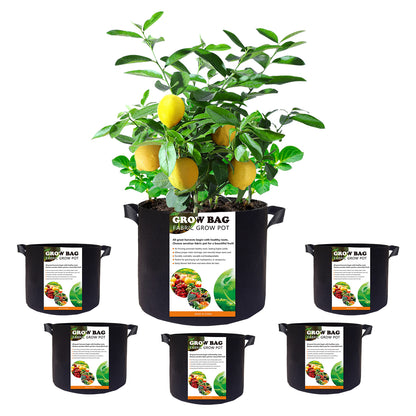 7 Gallon Grow Bags 5-Pack Black Thickened Nonwoven Fabric Pots with Handles