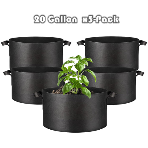 20 Gallon Grow Bags 5-Pack Black Thickened Nonwoven Fabric Pots with Handles