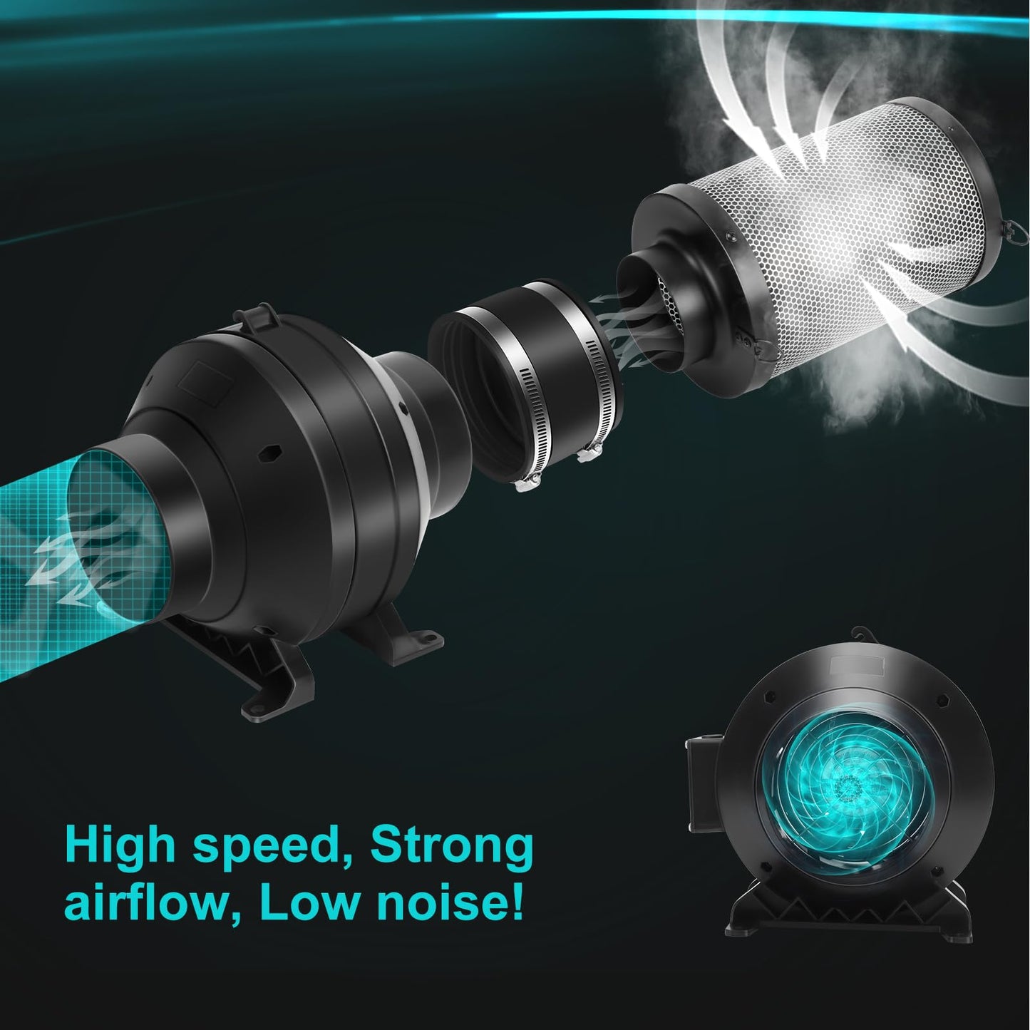 AlphaGrow 4'' Duct Fan - Stepless Speed Control, Silent Airflow Master