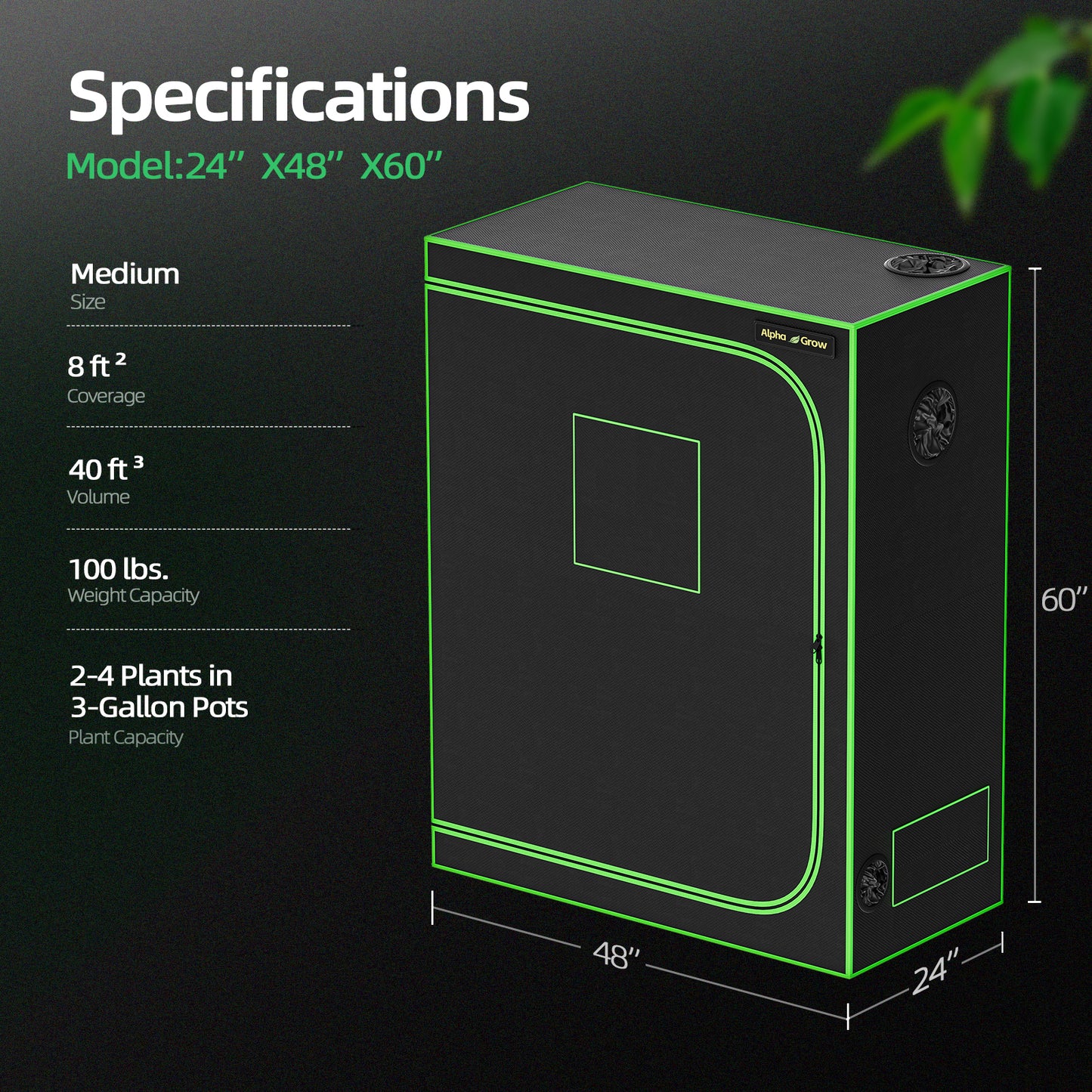 2x2 Grow Tent, 24"x24"x48'' High Reflective 1680D Diamond Mylar Canvas with Observation Window and Floor Tray for Hydroponic Indoor Plant Growing