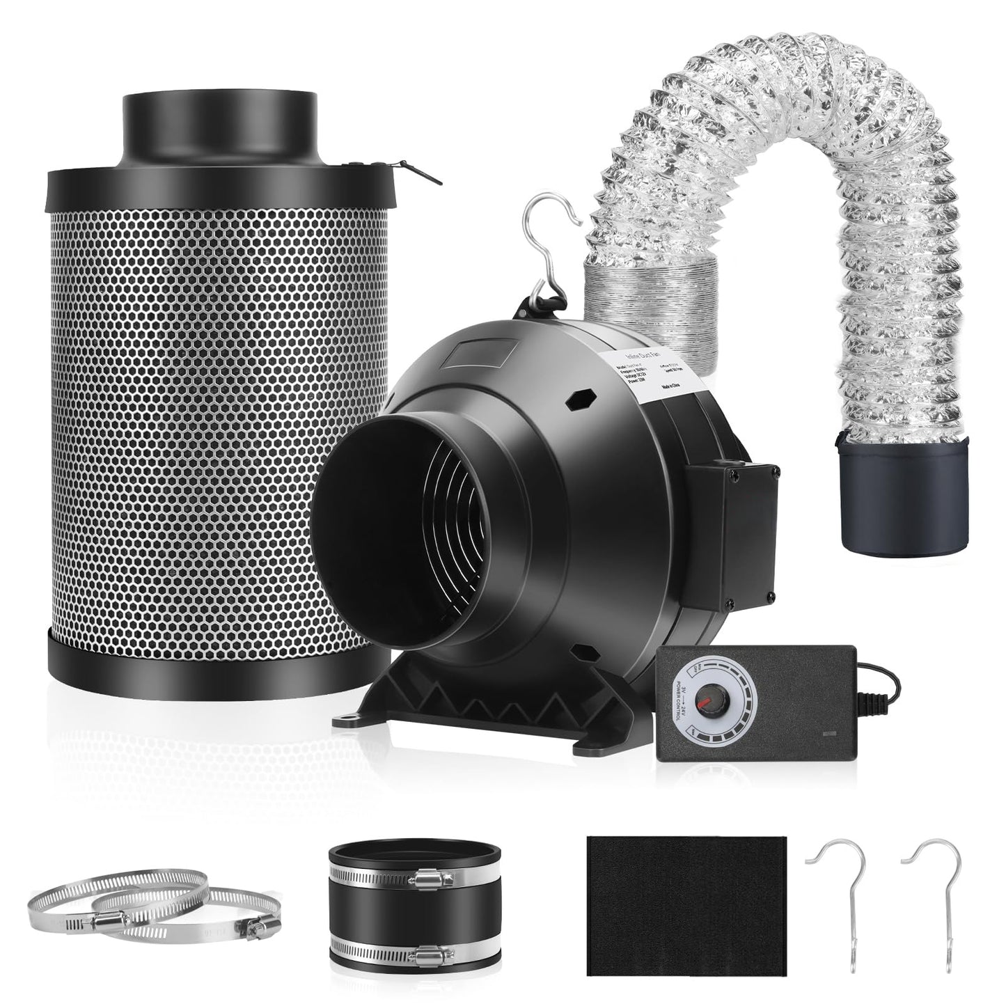 AlphaGrow 4'' Duct Fan - Stepless Speed Control, Silent Airflow Master