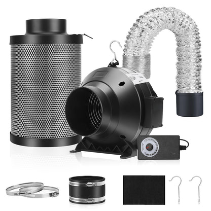 AlphaGrow 4'' Duct Fan - Stepless Speed Control, Silent Airflow Master