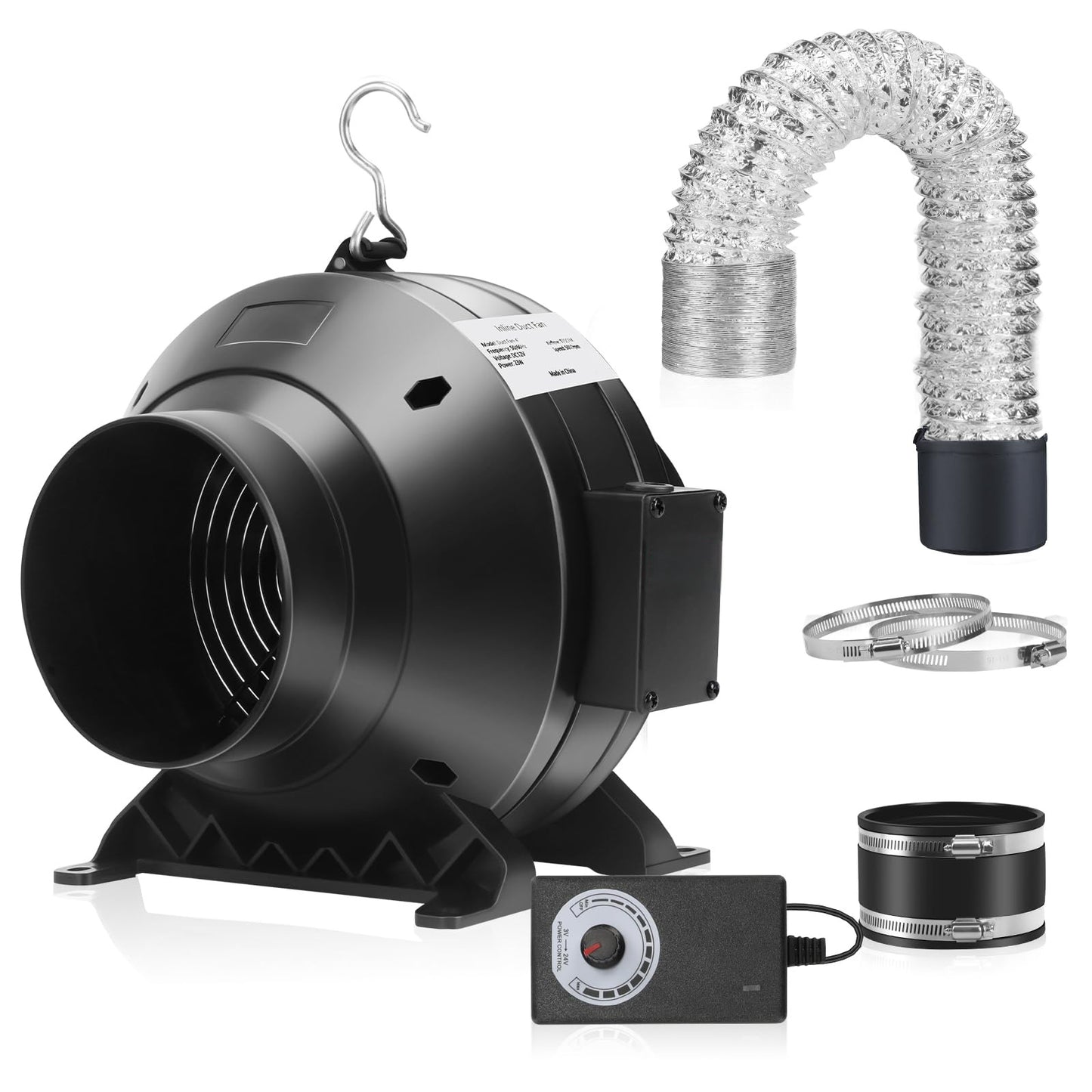 AlphaGrow 4'' Duct Fan - Stepless Speed Control, Silent Airflow Master