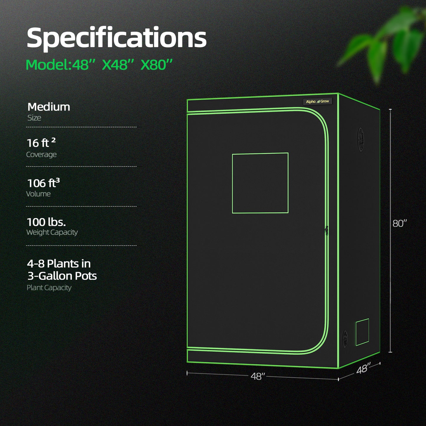 4x4 Grow Tent, 48"x48"x80'' High Reflective 1680D Diamond Mylar Canvas with Observation Window and Floor Tray for Hydroponic Indoor Plant Growing